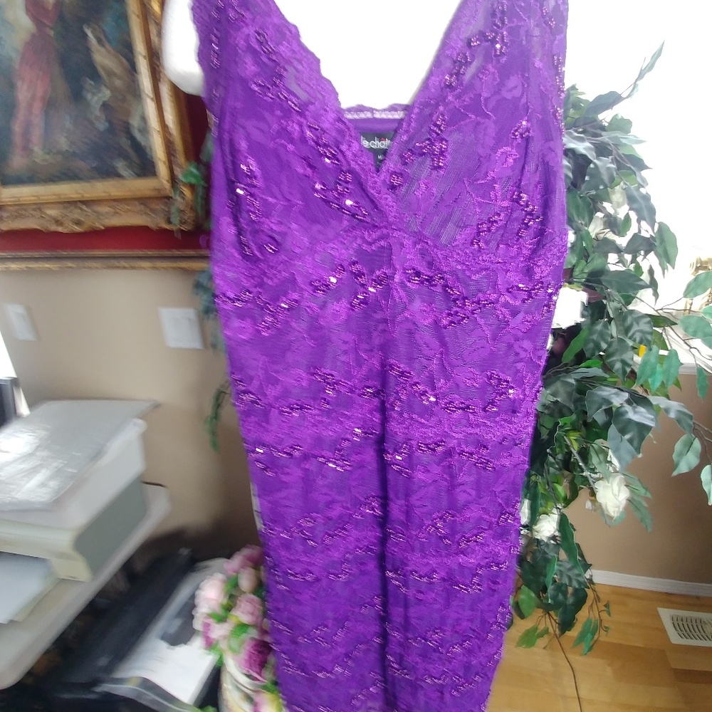 le CHATEAU SIZ M PURPLE BEADED LACE DRESS